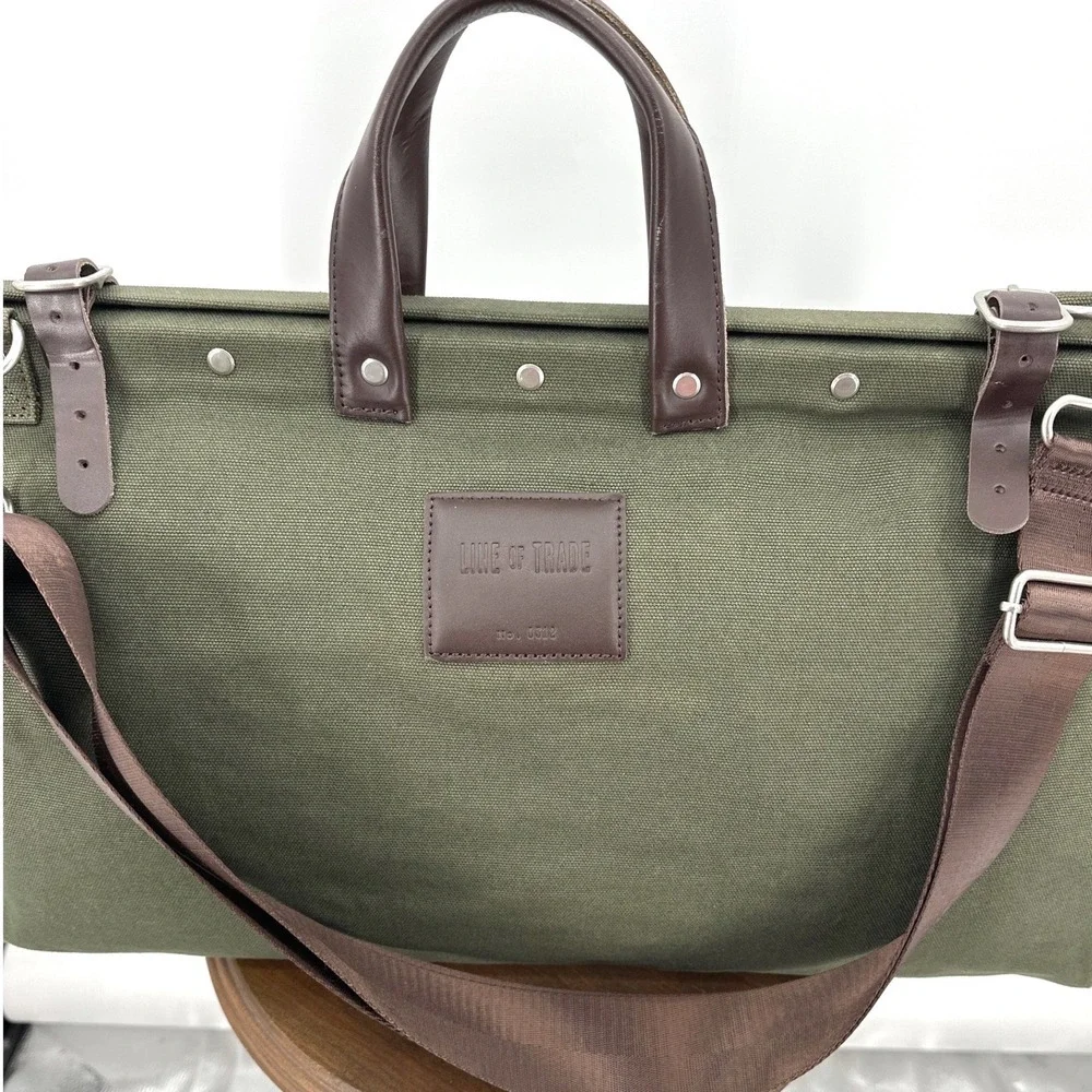 Line of Trade Weekender Bag Olive Green Canvas Leather Trim No. 0312 Travel